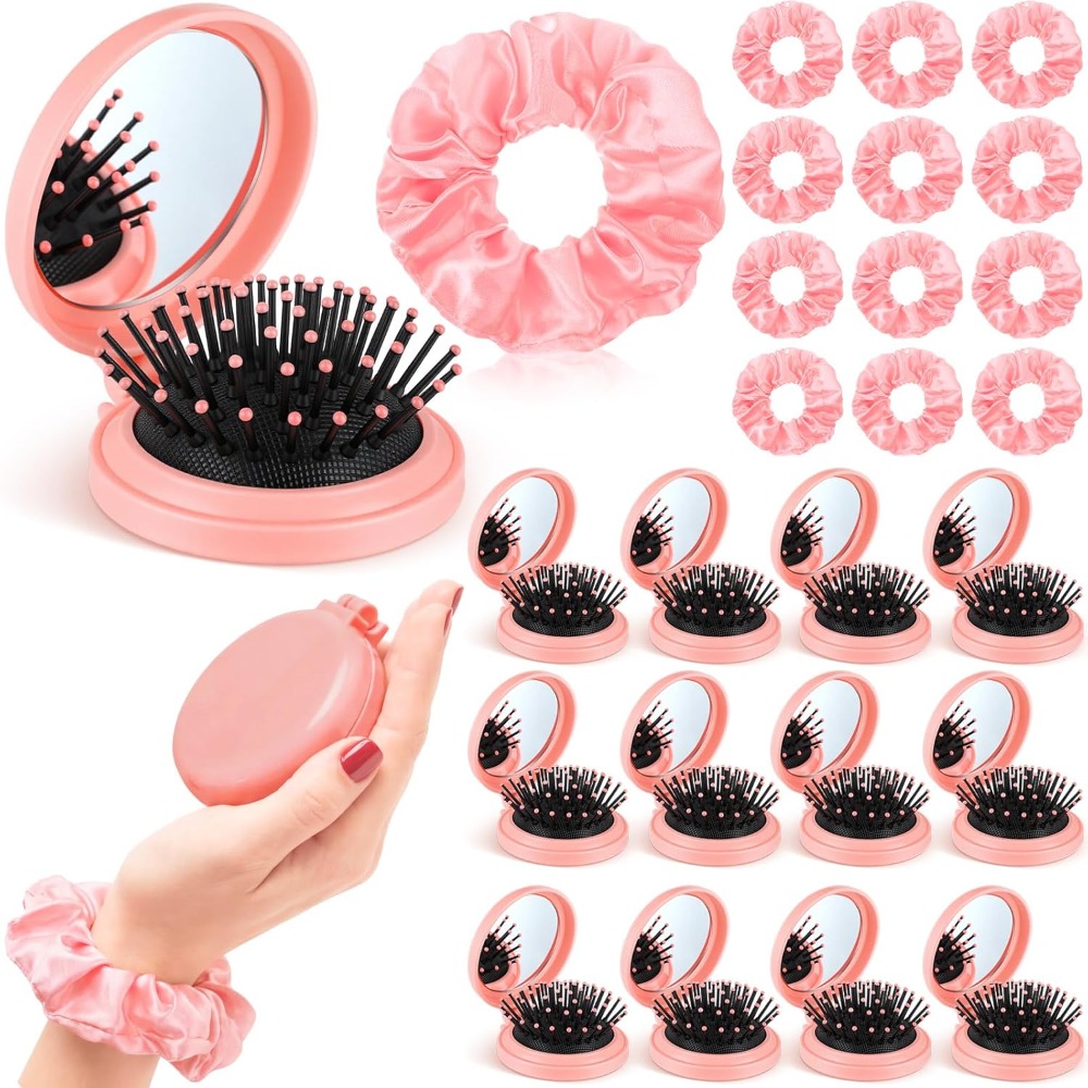 Scrunchie Satin Set - ชุดแปรงผมขนาดเล็ก 2-20 ชิ้น พร้อมกระจก ยางรัดผม หวีพับได้