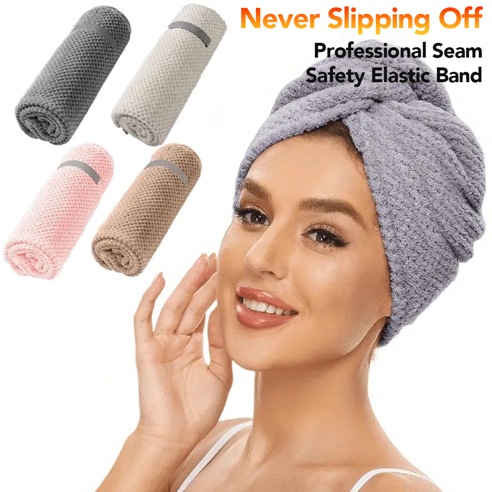 Hair Band Elastic - ผ้าขนหนูไมโครไฟเบอร์ขนาดใหญ่พิเศษ ซับน้ำได้ดี แห้งเร็ว พร้อมแถบยางยืด ผ้าโพกผมแบบนุ่มพิเศษ