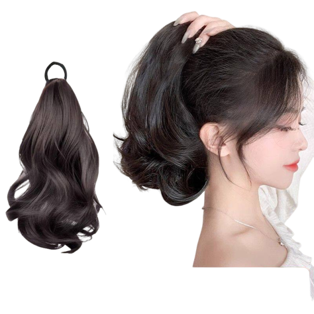 Hair Band Elastic - วิกผมหางม้าแบบม้วน 10 นิ้ว ทำจากใยสังเคราะห์ ลายดอกแพร์ พร้อมยางยืด