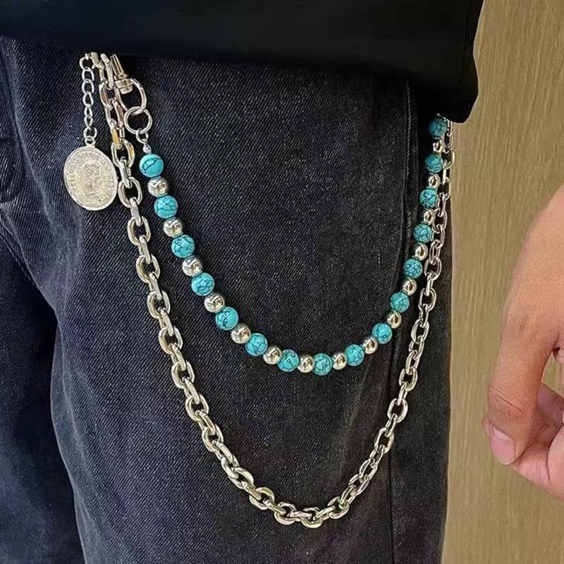 Women'S Jeans Accessories Chain - โลหะ Punk Rock Layered ลูกปัดพวงกุญแจสําหรับผู้ชายผู้หญิงเอว Key