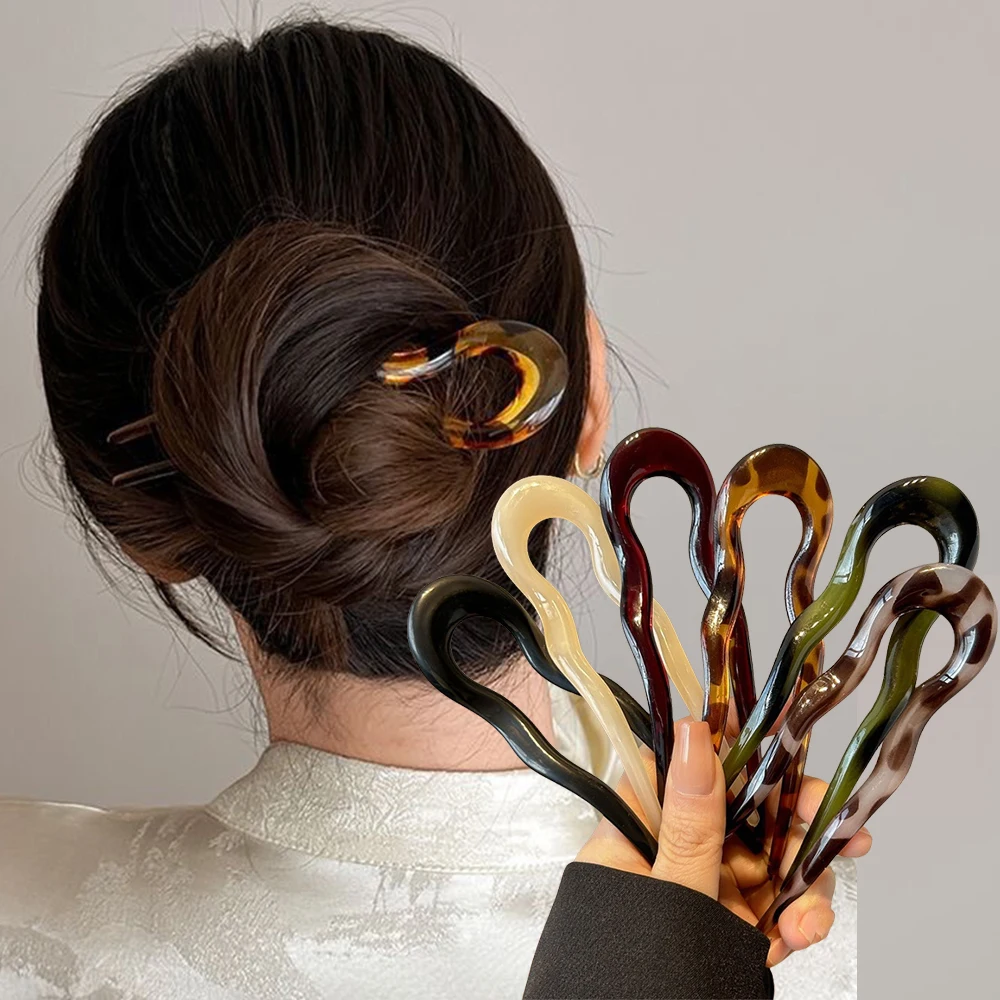Hair Fork Stick - กิ๊บติดผมรูปตัวยู แฟชั่นลายกระดองเต่า ทำจากอะซิเตทอะคริลิก เครื่องประดับผมทรงเรขาคณิต สำหรับผู้หญิงและเด็กผู้หญิง