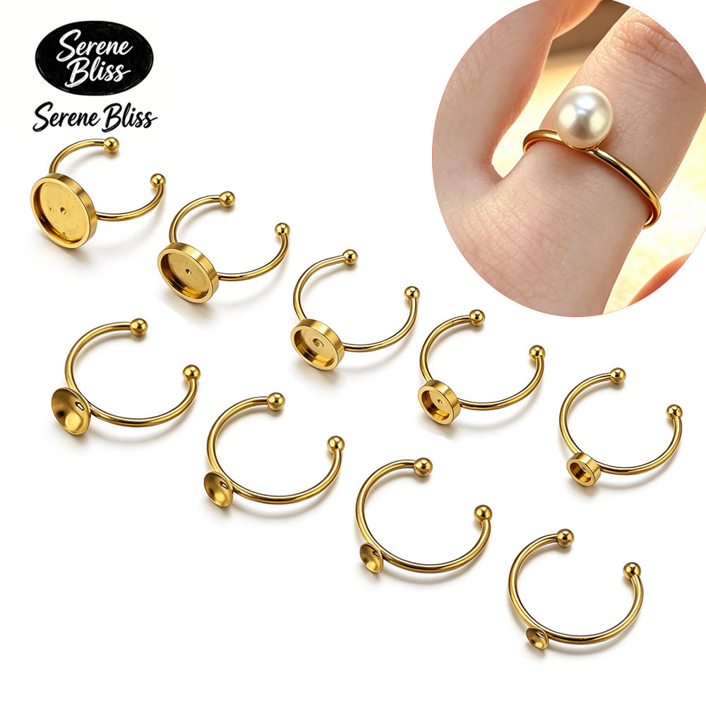 Ring Set Adjustable - ฐานแหวนสแตนเลสทรงกลมแบบปรับได้ 10 ชิ้น สำหรับใส่คาโบชอง สำหรับทำเครื่องประดับ DIY