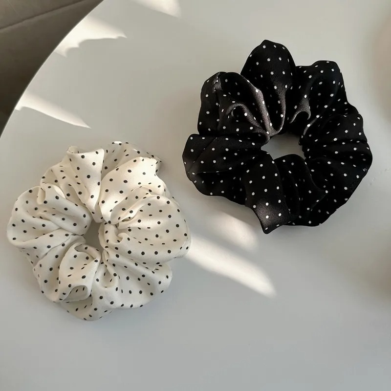 Hair Band Elastic - ยางรัดผมแบบมินิมอล 2 ชิ้น สำหรับผู้หญิง ผ้าไหมเทียม ลายจุด
