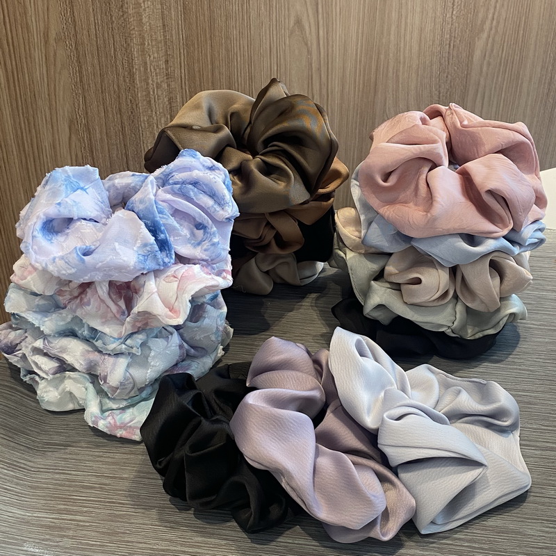 Scrunchie Satin Set - ชุดยางรัดผมแฟชั่น5ชิ้น/เซ็ตสำหรับผู้หญิงสายรัดผมผ้าซาตินยืดหยุ่นพิมพ์ลายย้อนยุคสำหรับเด็กผู้หญิง