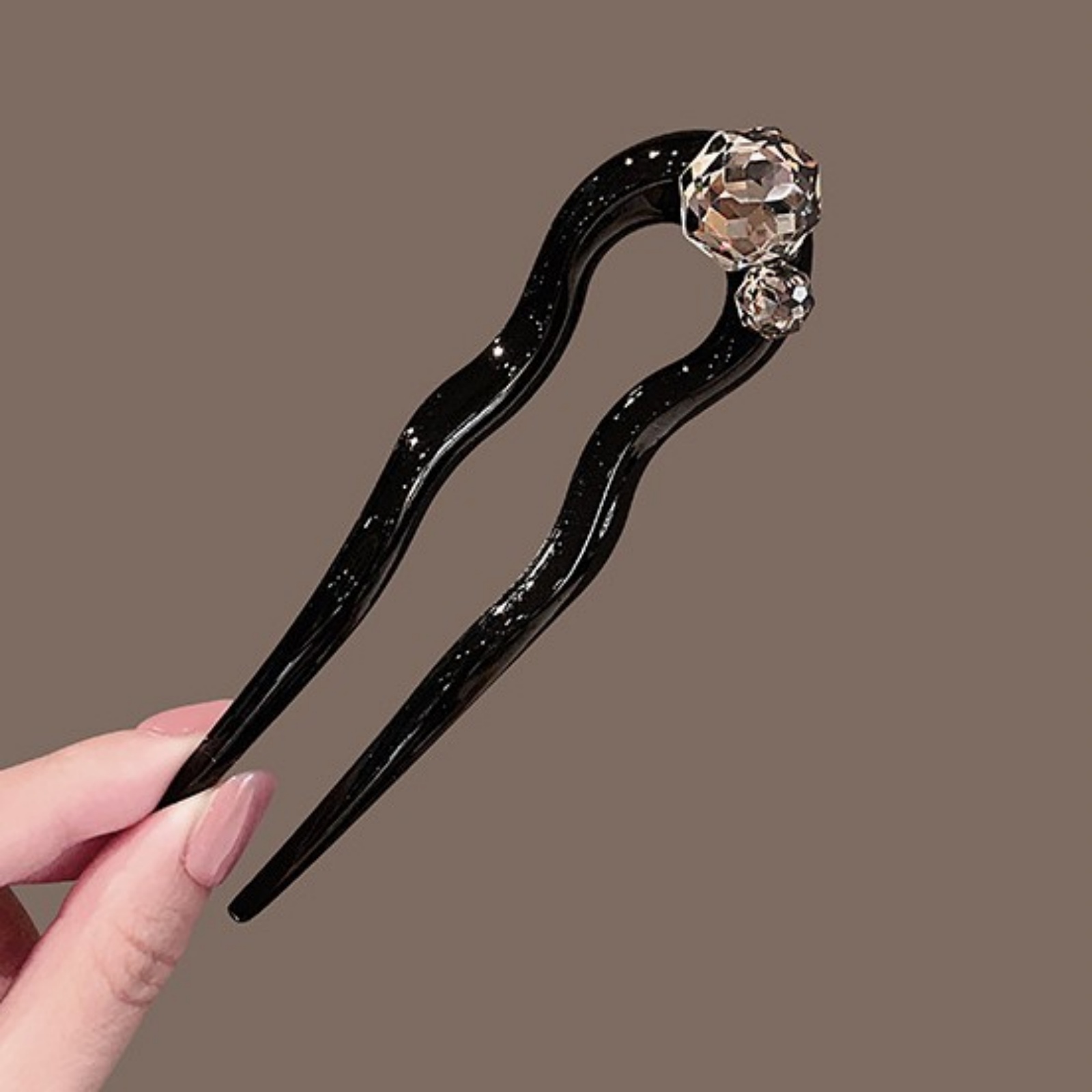 Hair Fork Stick - กิ๊บติดผมคริสตัล 1 ชิ้น, กิ๊บติดผมสีดำประดับเพชร, กิ๊บติดผมสไตล์วินเทจสำหรับผู้หญิง, เครื่องประดับผมสไตล์มินิมอลเก๋ไก๋