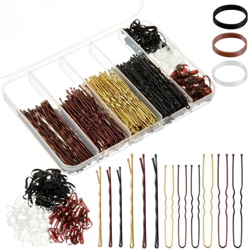 Hair Band Elastic - ชุดอุปกรณ์จัดแต่งทรงผม 480 ชิ้นต่อกล่อง ประกอบด้วยกิ๊บติดผมรูปตัวยู บ๊อบบี้พิน ยางรัดผม