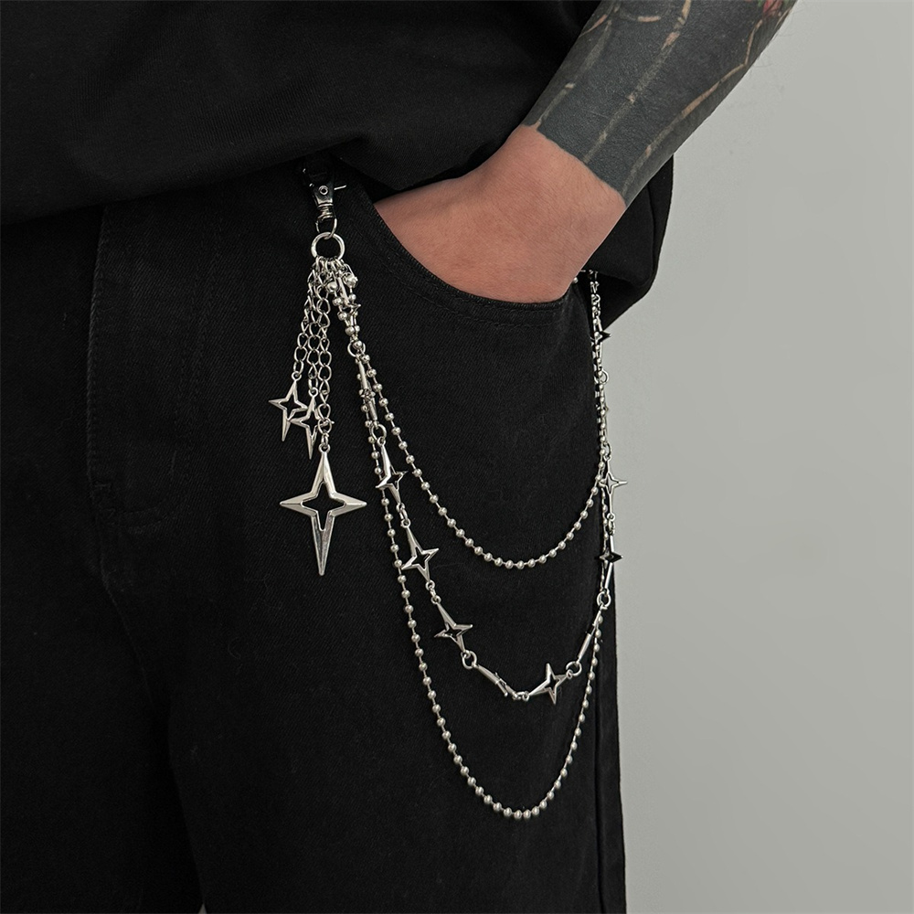 Women'S Jeans Accessories Chain - จี้โลหะรูปดาวหลายชั้นสไตล์พังก์ สายคล้องกางเกง ฮิปฮอป พวงกุญแจคาดเอว สายคล้องกางเกงยีนส์ เครื่องประดับแฟชั่นสำหรับผู้หญิง