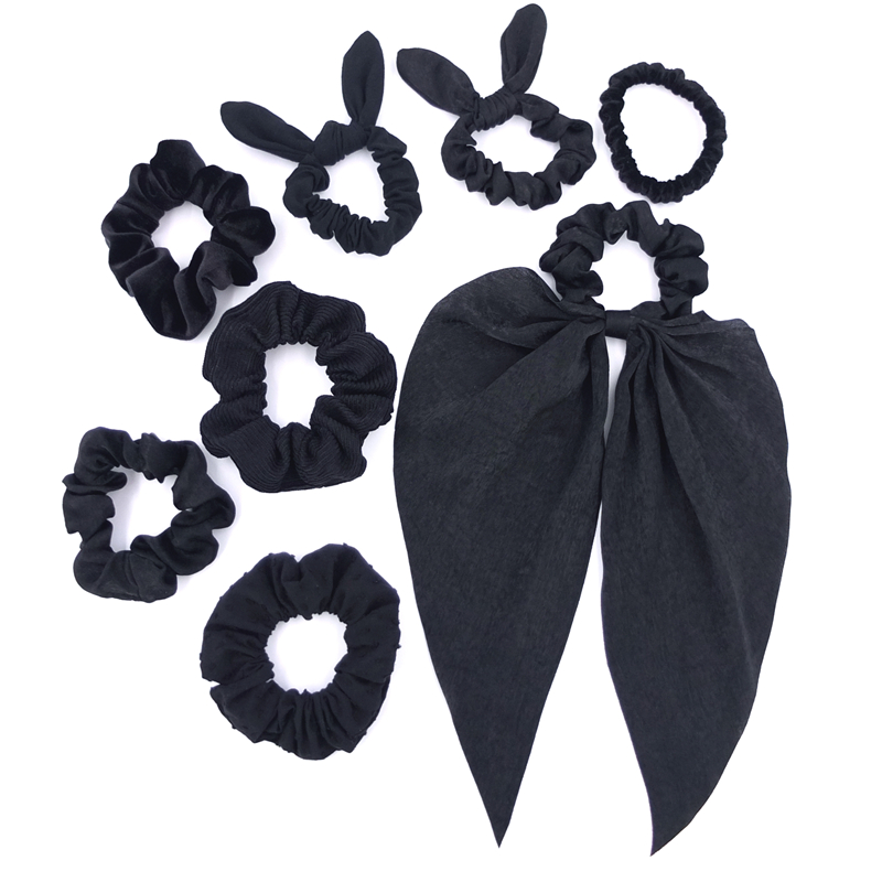 Scrunchie Satin Set - Scrunchies สําหรับสาวผู้หญิงผม Scrunchies กระต่ายโบว์ผ้าพันคอผม 8 แพ็ค