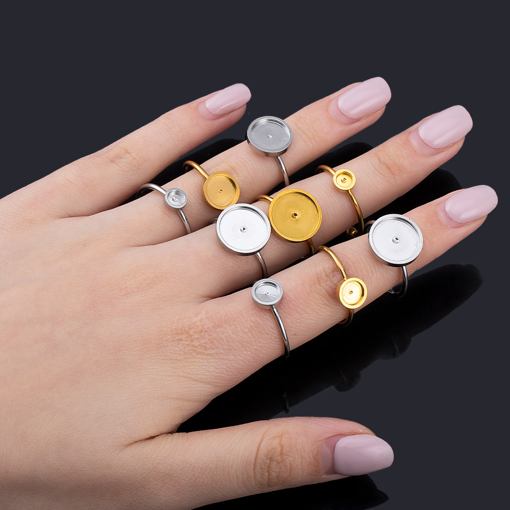 Ring Set Adjustable - 10pcs เปิดแหวนนิ้วมือสแตนเลส 4 มม.8 มม.12 มม.รอบเปล่าฐานแหวน