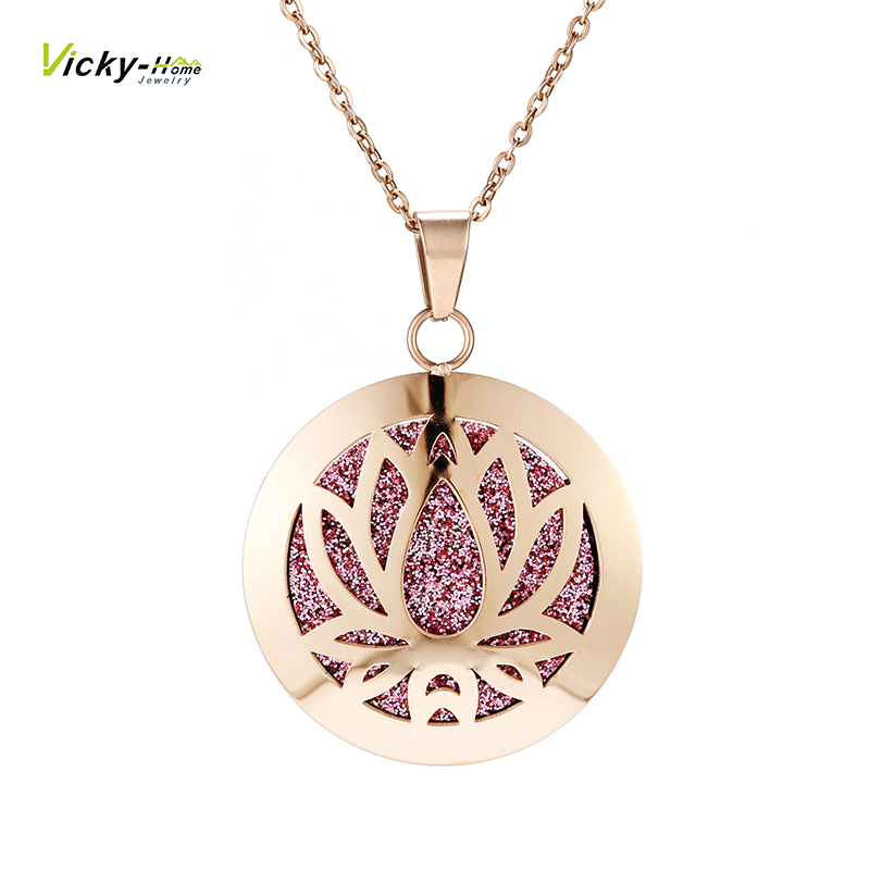 Women'S Essential Accessories - Lotus สร้อยคอน้ำมันหอมระเหย Essential ก้านปักน้ำมันหอมระเหย Locket สร้อยคอน้ำหอมสแตนเลสพร้อมแผ่นสำหรับผู้หญิง