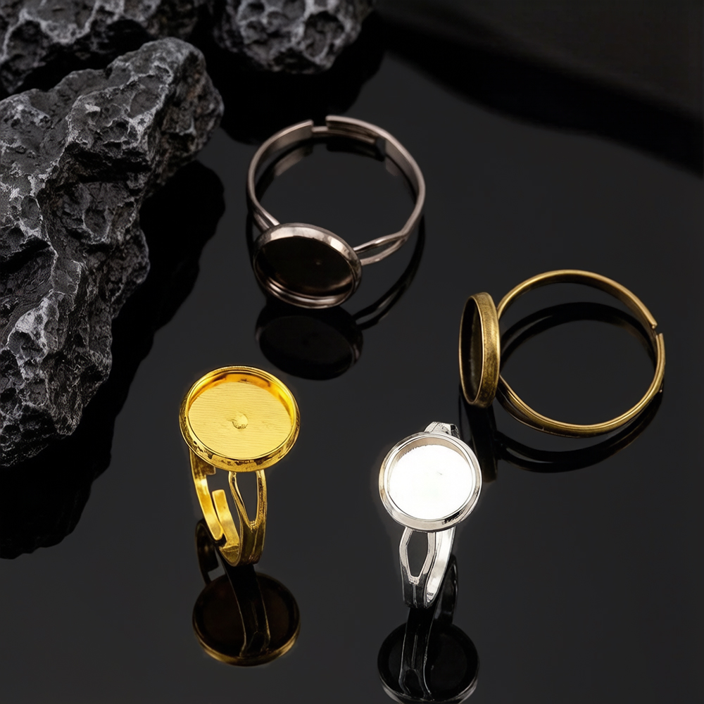 Ring Set Adjustable - ฐานแหวนเปล่าปรับขนาดได้ 10 ชิ้น/ล็อต สำหรับใส่คาโบชองแก้วขนาด 8 มม.