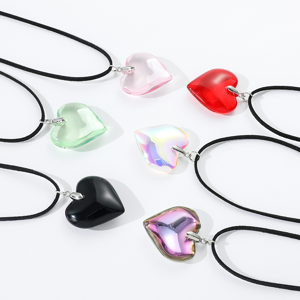 Women Accessories Chain - สร้อยคอรูปหัวใจคริสตัลแบบสองชั้น ดีไซน์เรียบง่าย สไตล์สาวเปรี้ยว สร้อยคอประดับกระดูกไหปลาร้า สำหรับผู้หญิง
