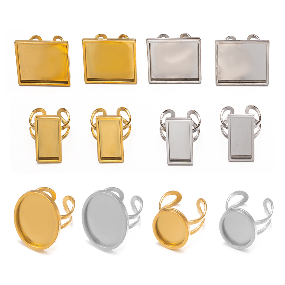 4 ชิ้นสแตนเลสสตีลสแควร์รูปไข่ฐ - Ring Set Adjustable บทวิจารณ์และราคา