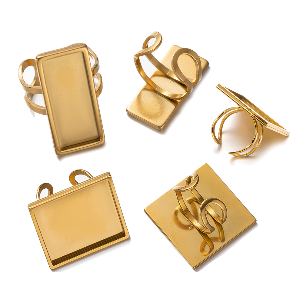 4 ชิ้นสแตนเลสสตีลสแควร์รูปไข่ฐ - Ring Set Adjustable บทวิจารณ์และราคา